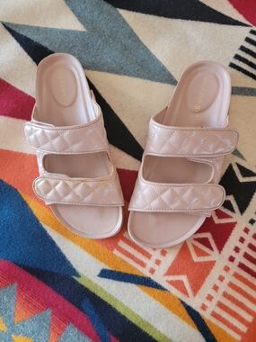 Madden Girl Quilted Double-Strap Slide Sandals in Pale Pink